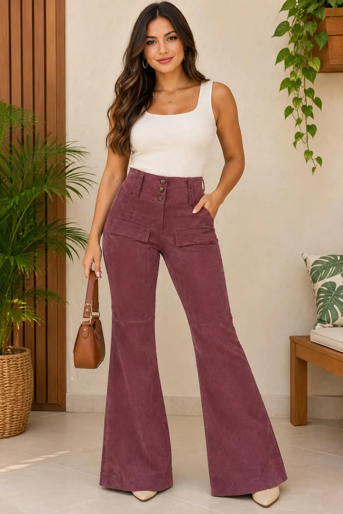Calça Flare Vinho Rosado